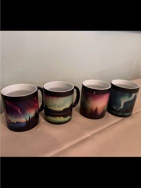 Aurora Borealis Ceramic Coffee Mug Set of 4 - Color-changing with heat